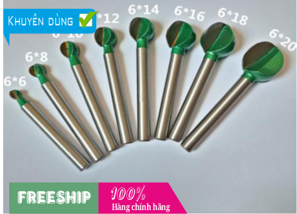 Mũi tạo lũa quả đào xanh cốt 6mm, size mũi t 6,8,10,12,14,16,18,20mm